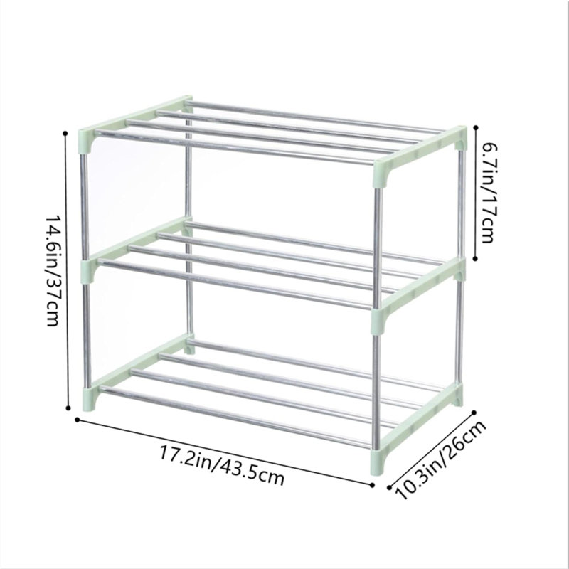 6 Pair Shoe Rack, Stainless Steel/Green