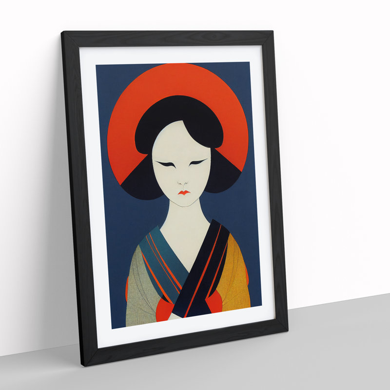 XV1022-4967X View Of A Geisha No.2 - Print, Black Framed, White, 48cm H x 36cm W