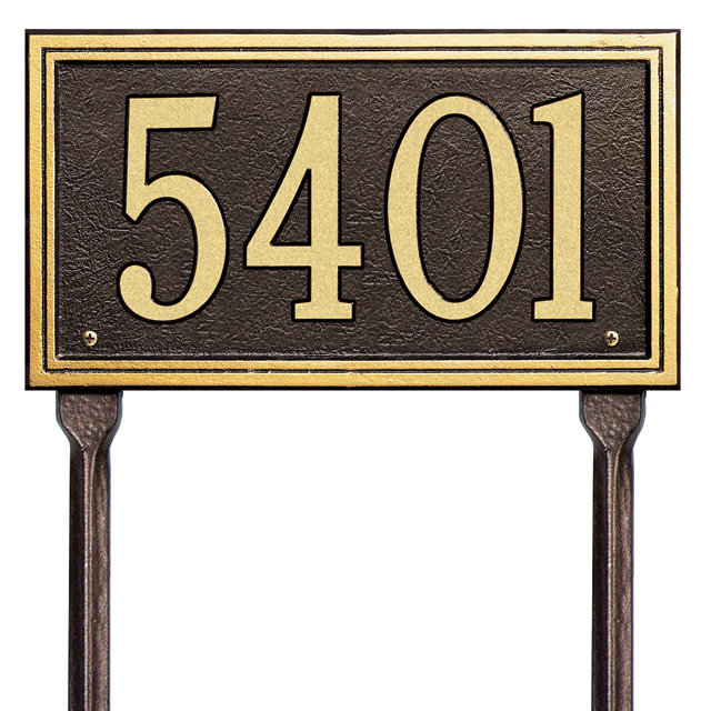 Double Line 1-Line Lawn Address Sign, Bronze and Gold, Yes