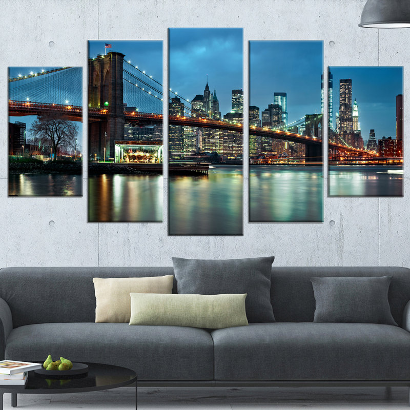 «Brooklyn Bridge and Skyscrapers», ensemble de 5 reproductions de photos sur toiles tendues