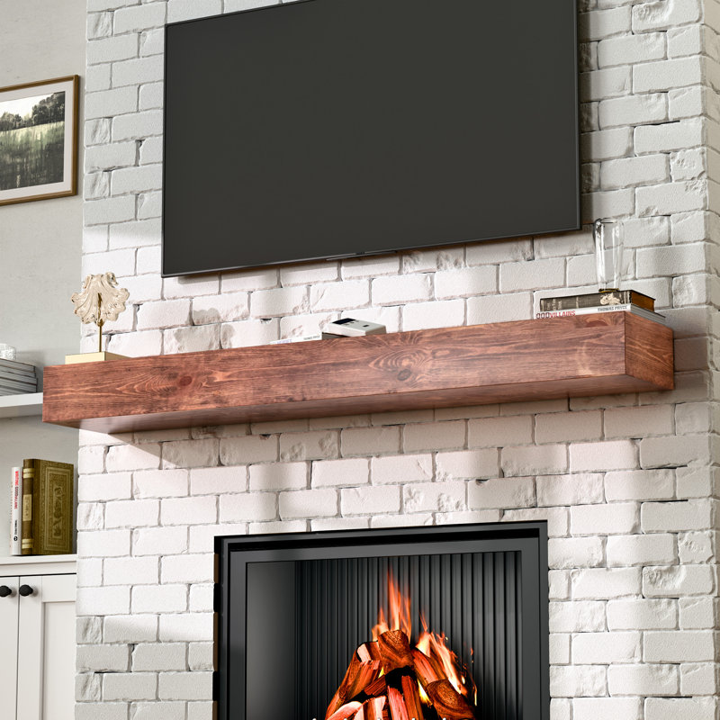 Handcrafted Rustic Solid Wood Fireplace Mantel, 66"