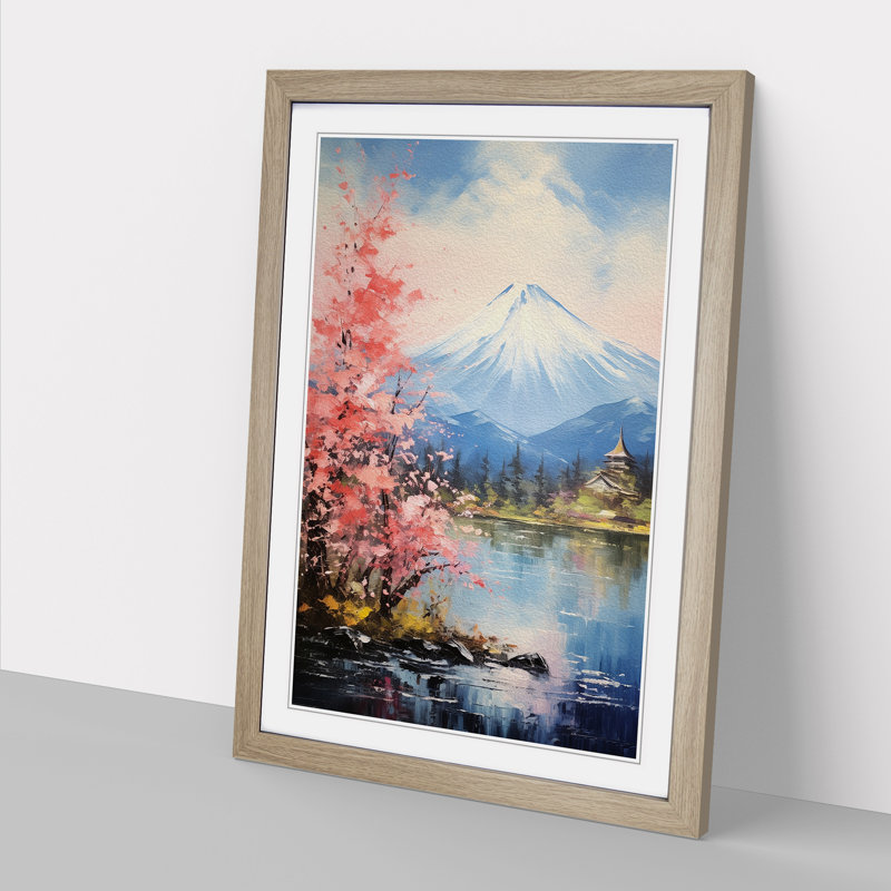 Mount Fuji Impressionism - Single Picture Frame Print on Wood, Oak, 34cm H x 25cm W x 2cm D