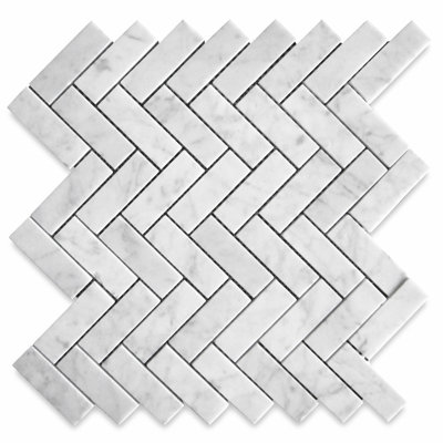 Carrara White Marble 1X3 Herringbone Mosaic Tile Honed