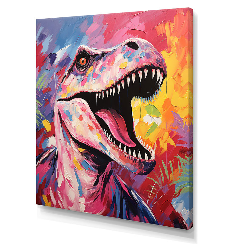 Popart Dino Elegance - dinosaure, art mural, H 40 po x l 30 po x P 1,5 po, Toile tendue