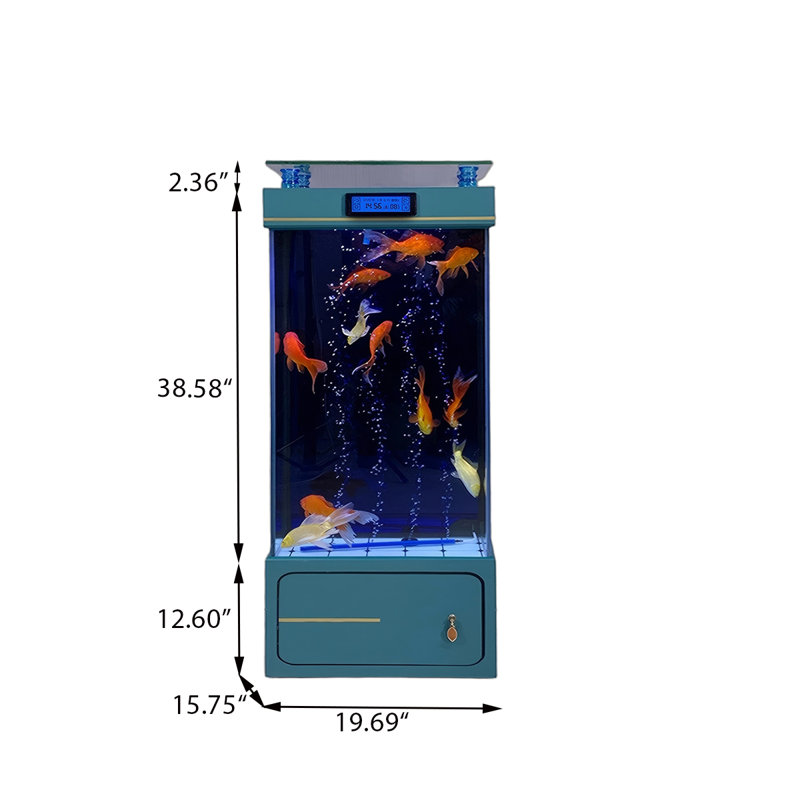 Aquarium de luxe 19,69 po, 52.83 Gallon (53.54"H x 19.69"W x 15.75"D), Transparent/bleu