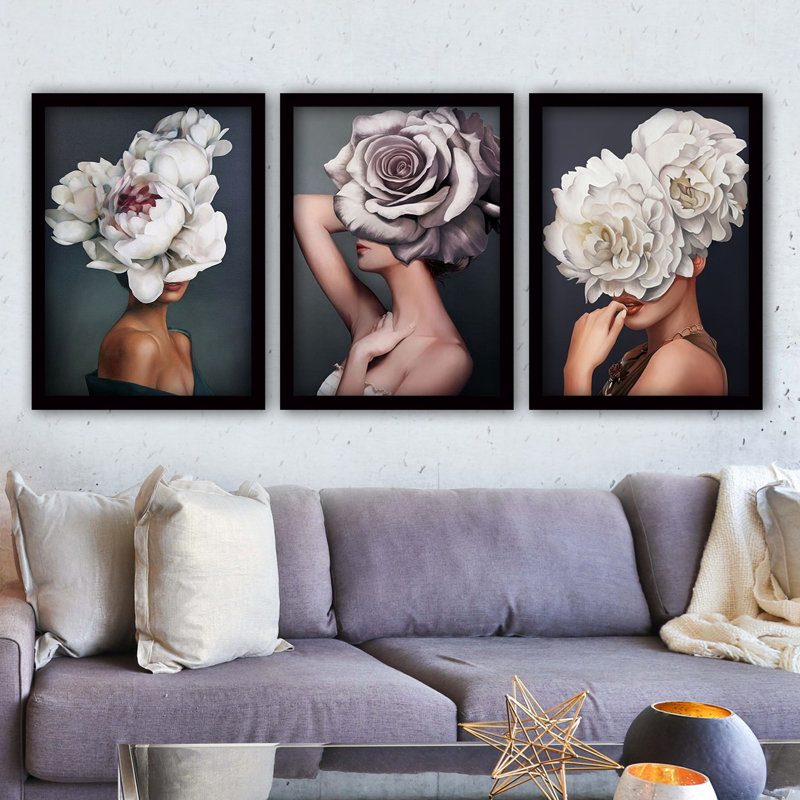 Superbe ensemble de 3 peintures décoratives encadrées, 13,8 po x 17,7 po | 100% panneau de fibres à densité moyenne avec épaisseur de 2 cm, cadre en plastique durable | Parfait pour la décoration murale de la maison, du bureau ou de la galerie | Œuvre d'art unique de l'artiste Anonyme