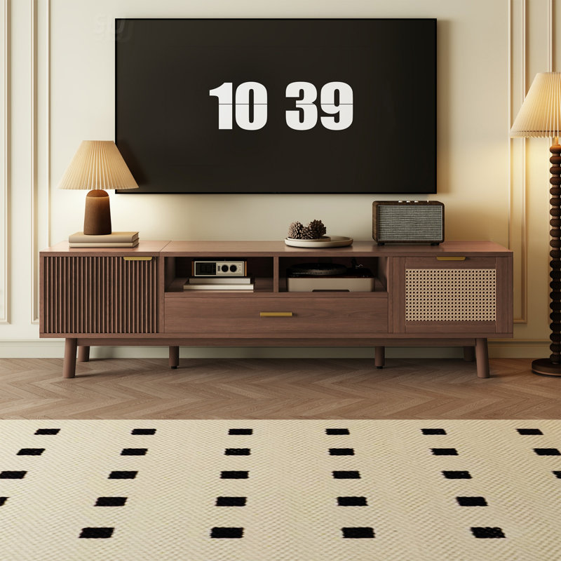Wood Fashionable TV Stand For 75 Inch Tvs With Soft-Closing And Drop-Down Door, Modern TV Consoles For Living Room And Bedroom