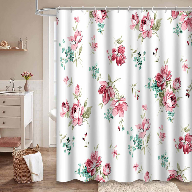 Rideau de douche sans couture rose à motif abstrait avec 12 crochets, L 72 po x l 72 po