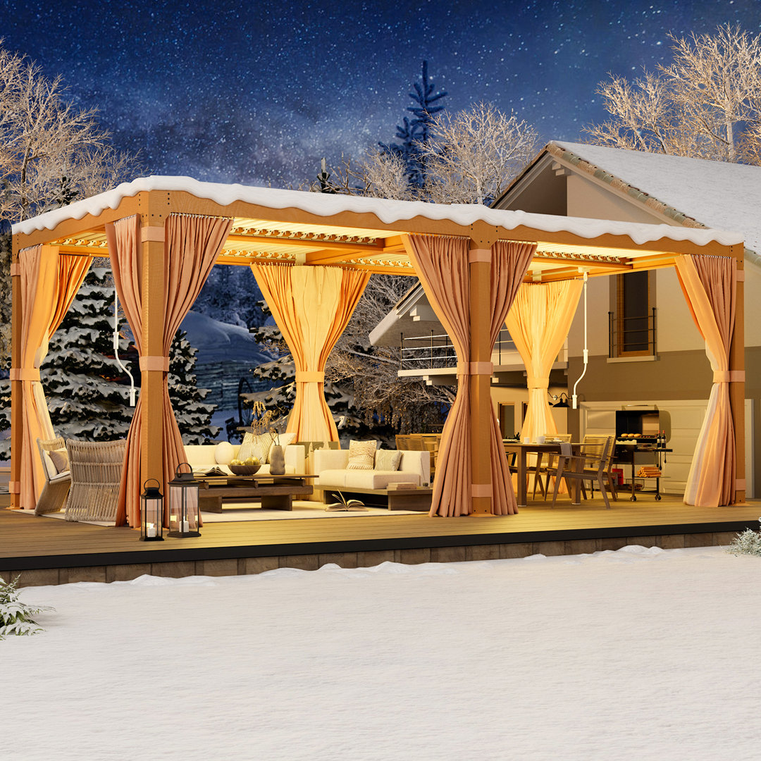 Aluminum Pergola, Wood Grain Aluminum Pergola with Adjustable Rainproof Louver EROMMY 