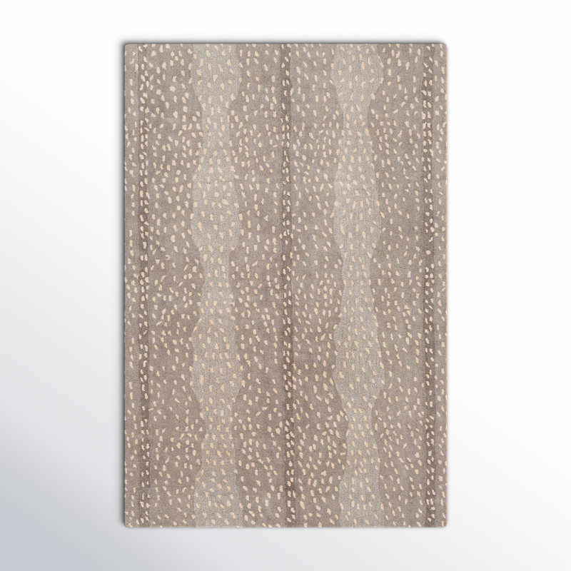 Tapis gris clair / taupe en laine touffeté à la main à imprimé animal Rimma, Rectangle 5 pi x 7 pi 6 po