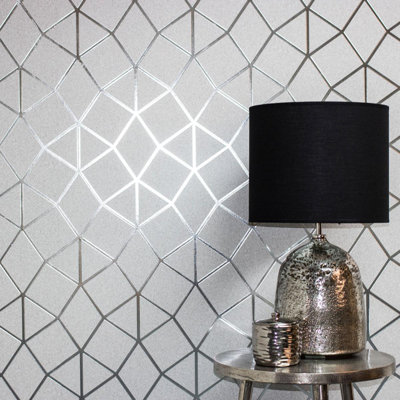 Platinum Geo Trellis 10.05m x 53cm Wallpaper Roll