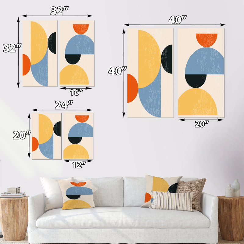 Minimal 20S Bauhaus Geometric III - ensemble de 2 peintures, Toile tendue, H 32 po x l 32 po x P 1 po