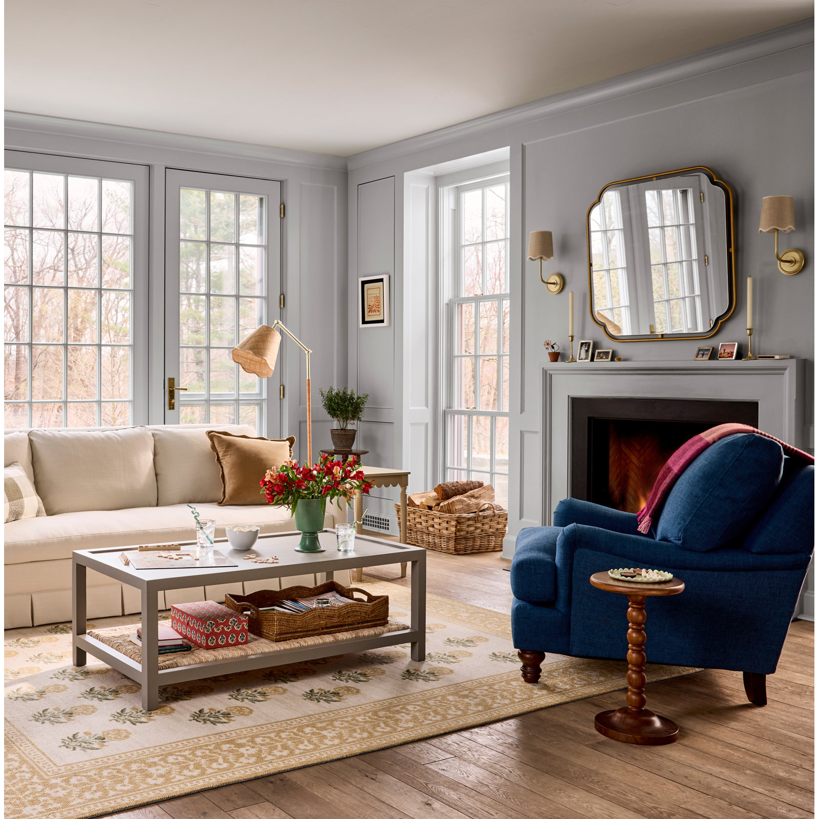 Walters Upholstered Armchair, Canvas Navy Sunbrella® Canvas