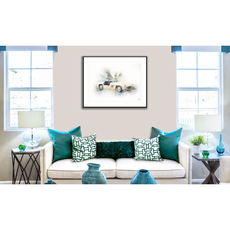 Classic Gullwing Car - Single Picture Frame Print on Wood