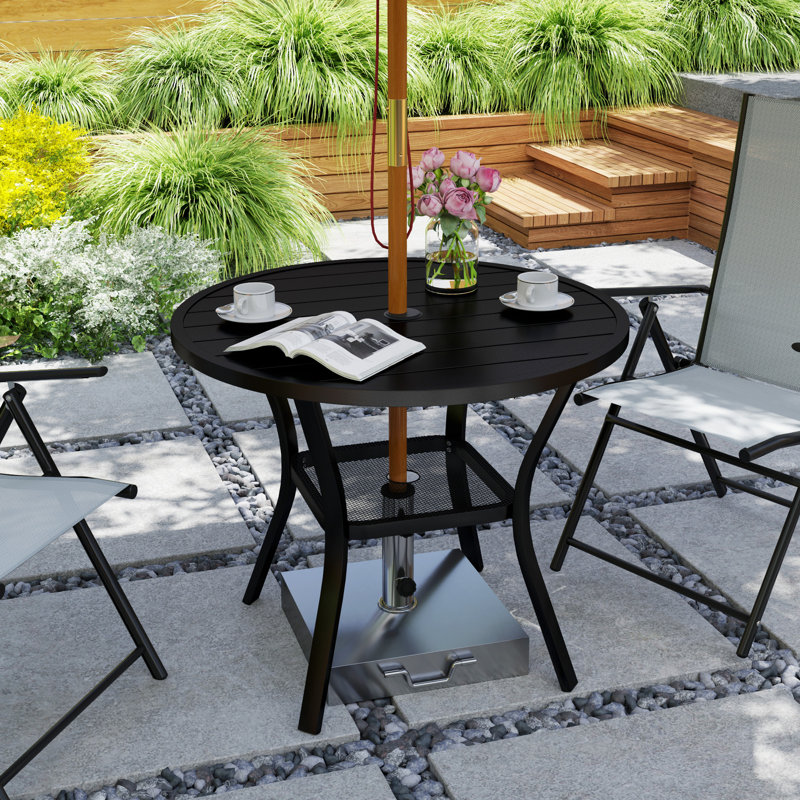 Outsunny 90 cm Garden Dining Table with 4-5 cm Parasol Hole, Round Black