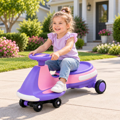 12V Electric Wiggle Ride-On Car for Kids Ages 3+, Rechargeable Indoor Outdoor Swing Car with LED Light-Up Wheels and Wide Anti-Rollover Base