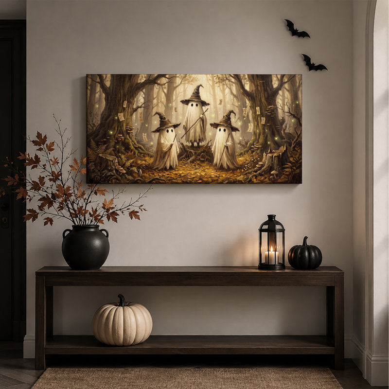 «Three Ghost Witches in Autumn Forest», art mural sur toile Halloween, L 40 po x H 20 po