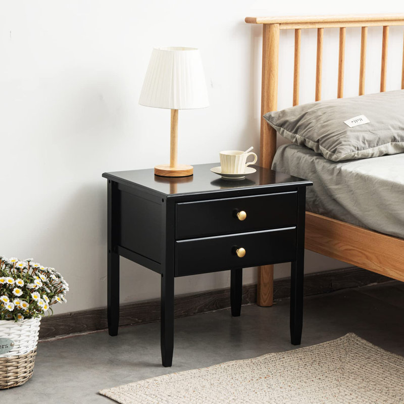 Estrin 2 - Drawer Solid Wood Nightstand, Black
