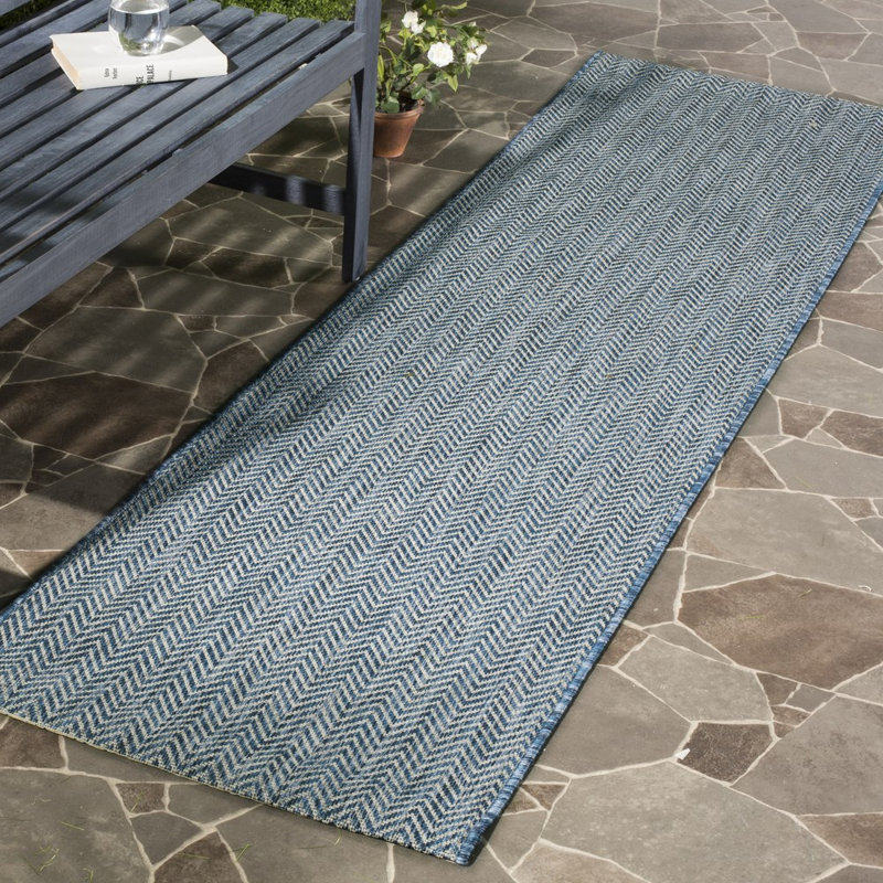 Aevry Navy/Gray Area Indoor/Outdoor Area Rug, Runner 2'3" x 22'
