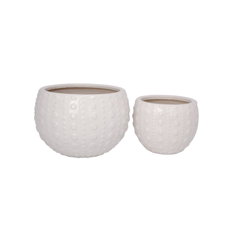 Ensemble de deux pots à fleurs en céramique blanc brillant