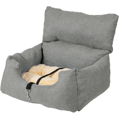 Dog Booster Car Seat Bed for Small Dogs Up to 18 LB, Portable Elevated Puppy Travel Car Seat with Tether & Reversible Cushion for Front and Back Use