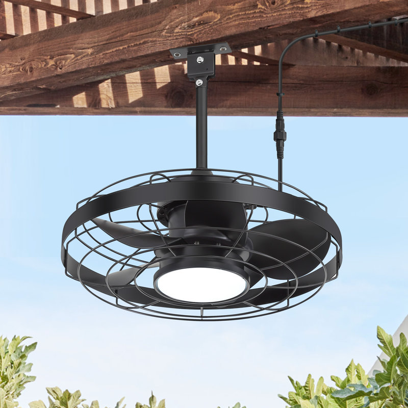 20" Outdoor Waterproof Ceiling Fan With Light And Remote, Plug In Wet Rated Modern Hanging Caged Fans For Patio, Gazebos, Backyards