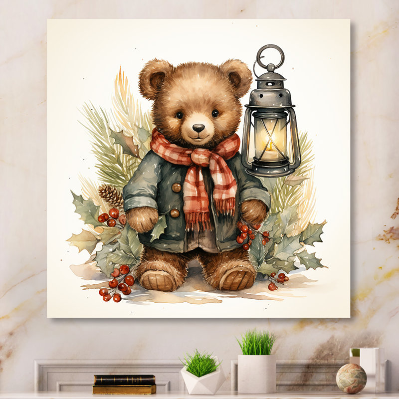Ours en peluche de Noël I, art mural en métal, H 16 po x l 16 po x P 1 po