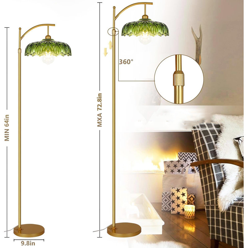 Glass Lampshade Retro Retro Curved Floor Light, Green