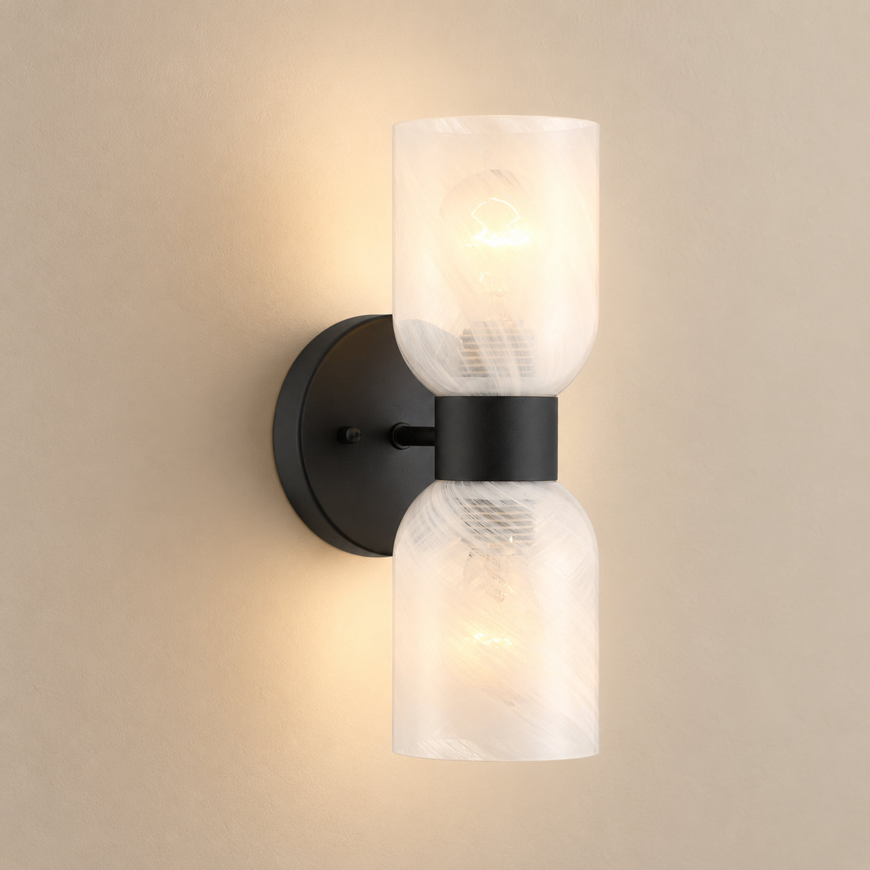 2-Light Dimmable Armed Sconce, Cream, Matte Black