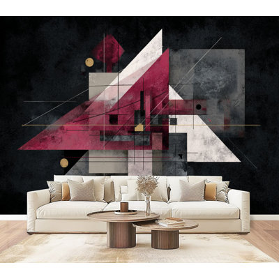 Papier peint adhésif décoratif géométrique bourgogne à motif géométrique abstrait H 69 po x l 96 po, papier peint amovible en PVC pour chambre à coucher, bureau à domicile