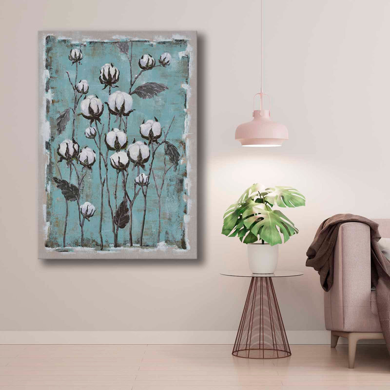 Turquoise Cotton Bloom Canvas Wall Art