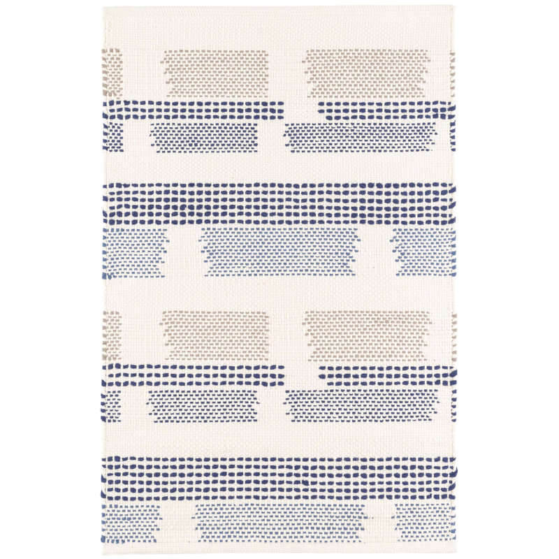 Tread Lightly Navy Handwoven Cotton Rug, Runner 2'6" x 8'