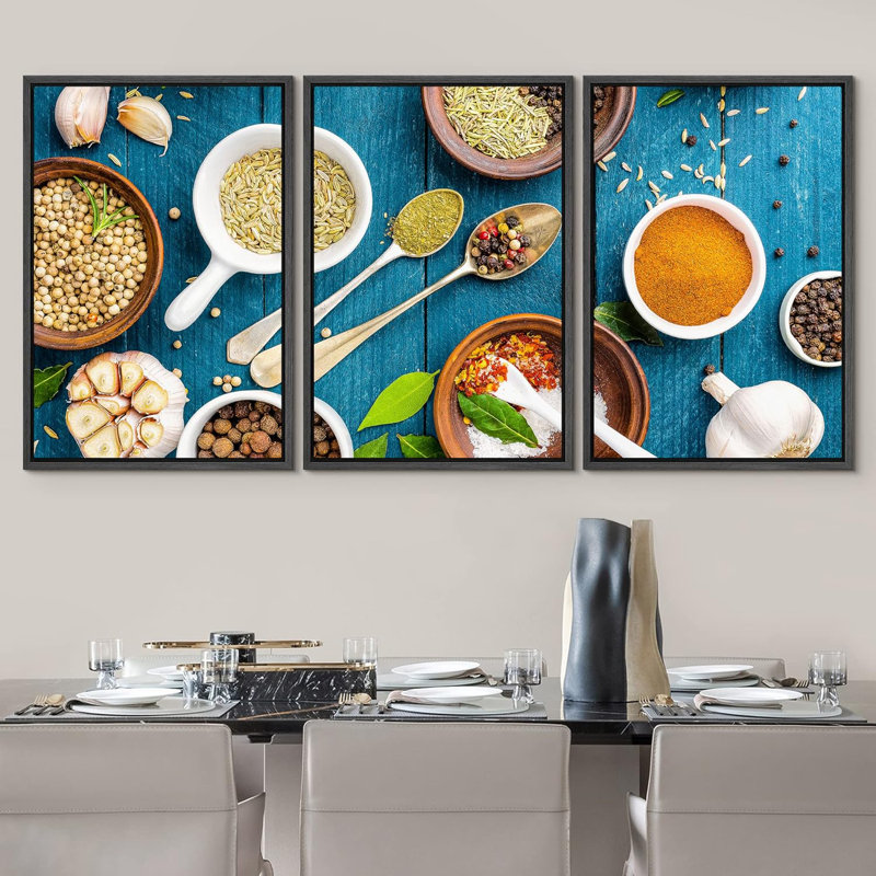 Ail, poivre, poivre, origan, épices, variété, cuisine, cuisine, photographie, réalisme, décor, Cadre flottant noir