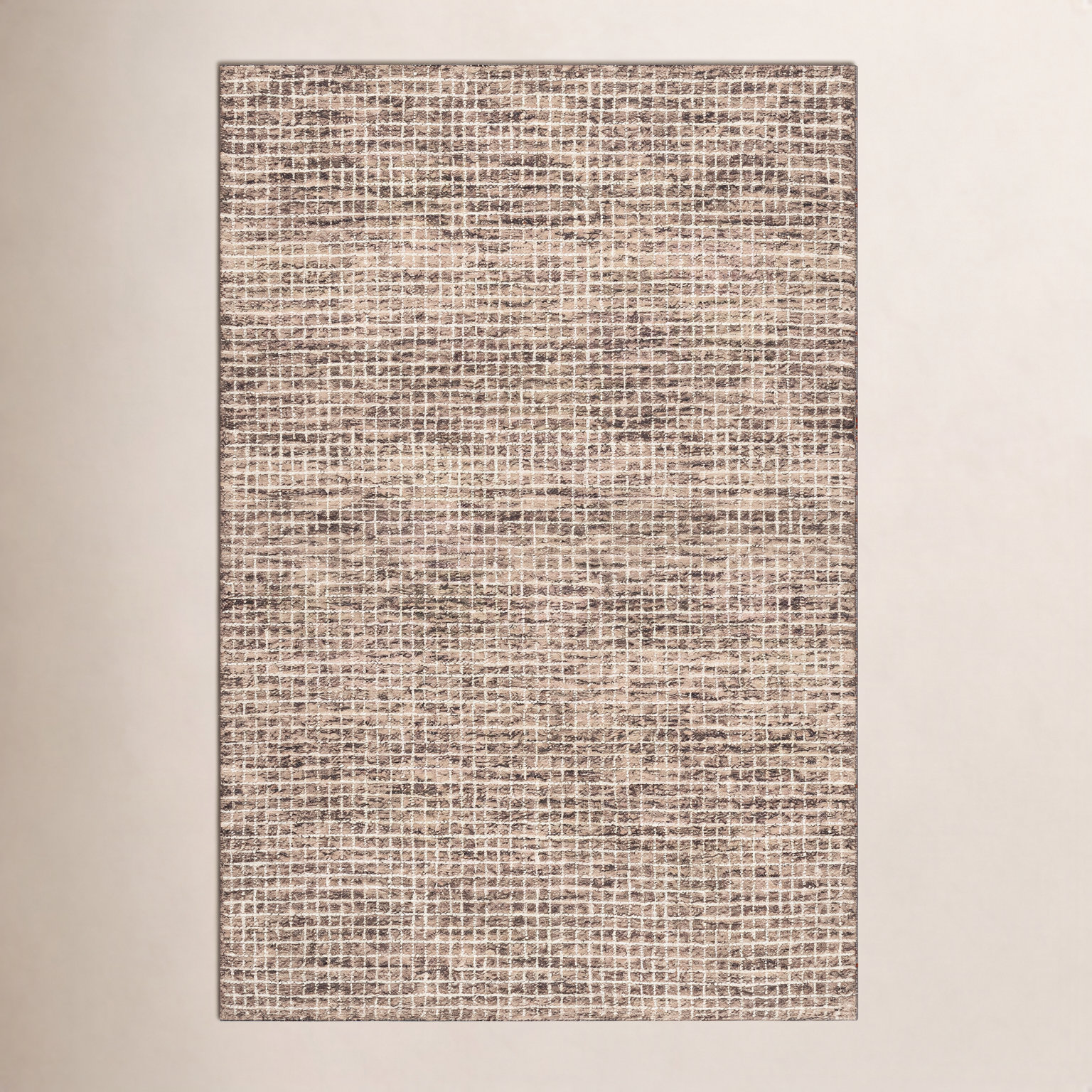 Brown Hand-Tufted Checkered Wool Rug, Square 8'