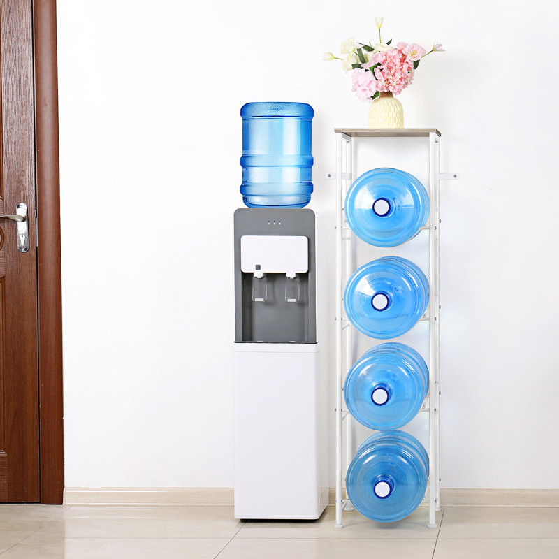 Support de rangement pour bouteilles d'eau à 4 niveaux avec tablette supérieure en chêne gris, H 51 po x l 13 po x P 13 po