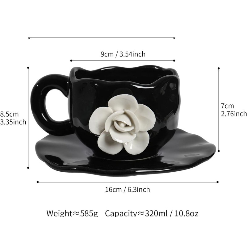 Ensemble de tasses à café et soucoupes en céramique 11 oz