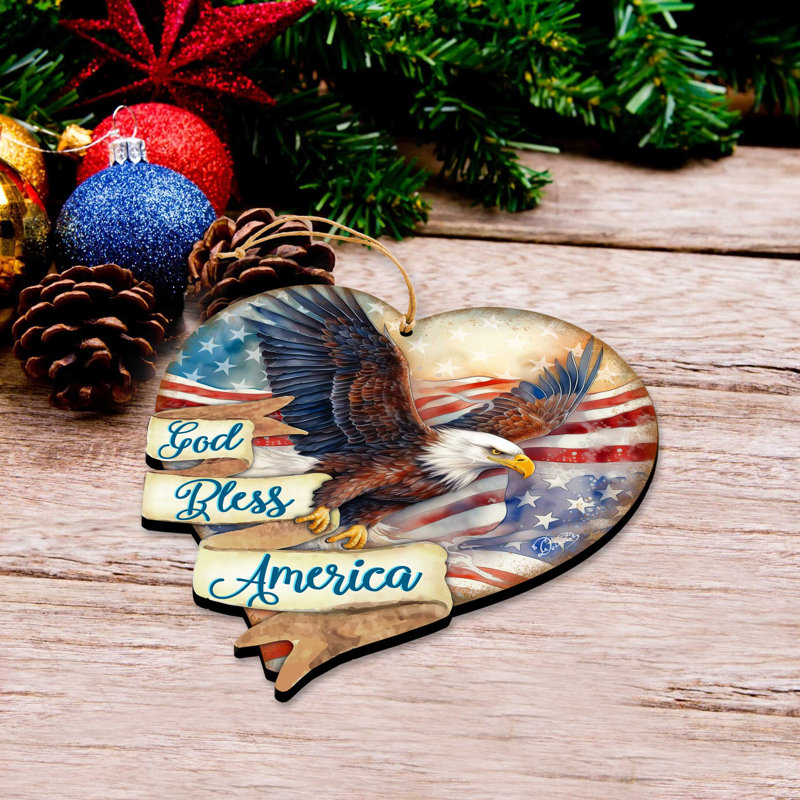 Ornements en bois God God Bless America
