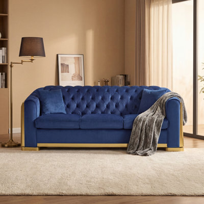84" Luxury Tufted Sofa with Gold Metal Inlay