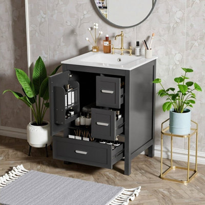 24-Inch Modern Bathroom Vanity with Integrated Ceramic Sink – Efficient Storage & Sleek Design