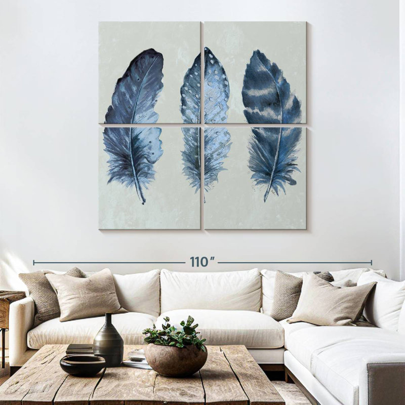 Plumes bleues indigo Kerner I, H 74 po x l 74 po
