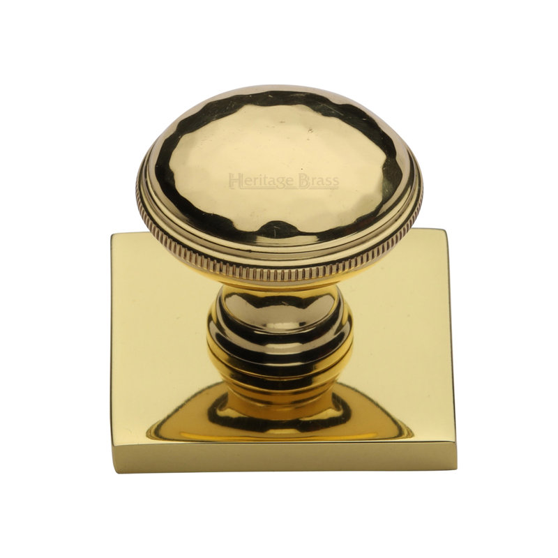 Heritage Brass Cabinet Knob Diamond Cut Design with Square Backplate