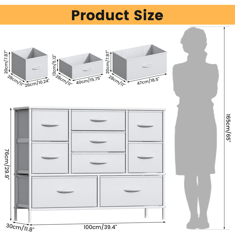 100cm W 9 - Drawer Chest of Drawers, White