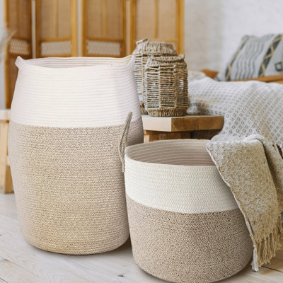 Two Pack BUNDLE Cotton Rope Extra Large 26" X 19"Hamper And Large Cotton Rope Basket 15" X 13"
