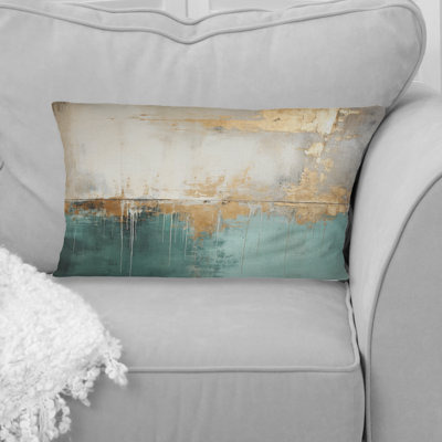 Minimalism Gold And Teal Horizon - Abstract Painting Printed Throw Pillow