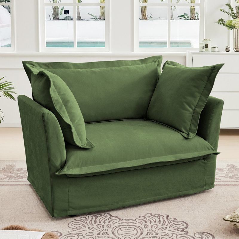 Armchair With 1 Deep Seat, 2 Toss Pillows & Washable Covers Comfy Big Back Cushion, -, Green