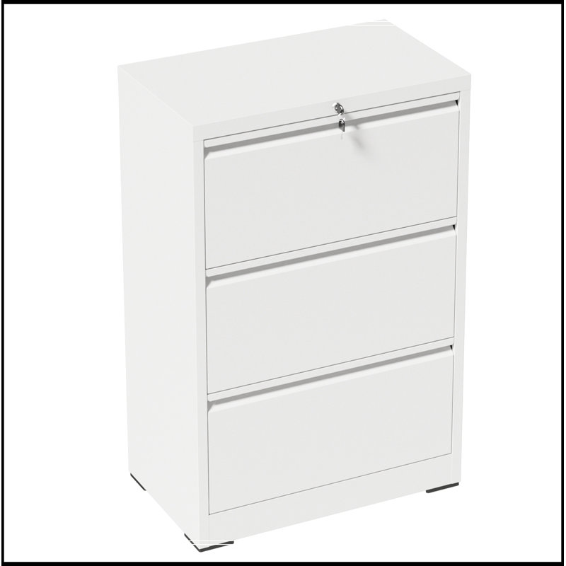 Classeur latéral 3 tiroirs avec serrure, Blanc
