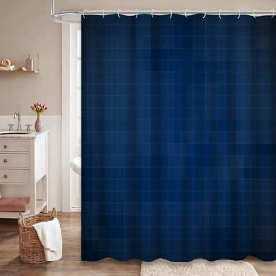 Rideau de douche bleu abstrait à motif géométrique bleu avec 12 crochets
