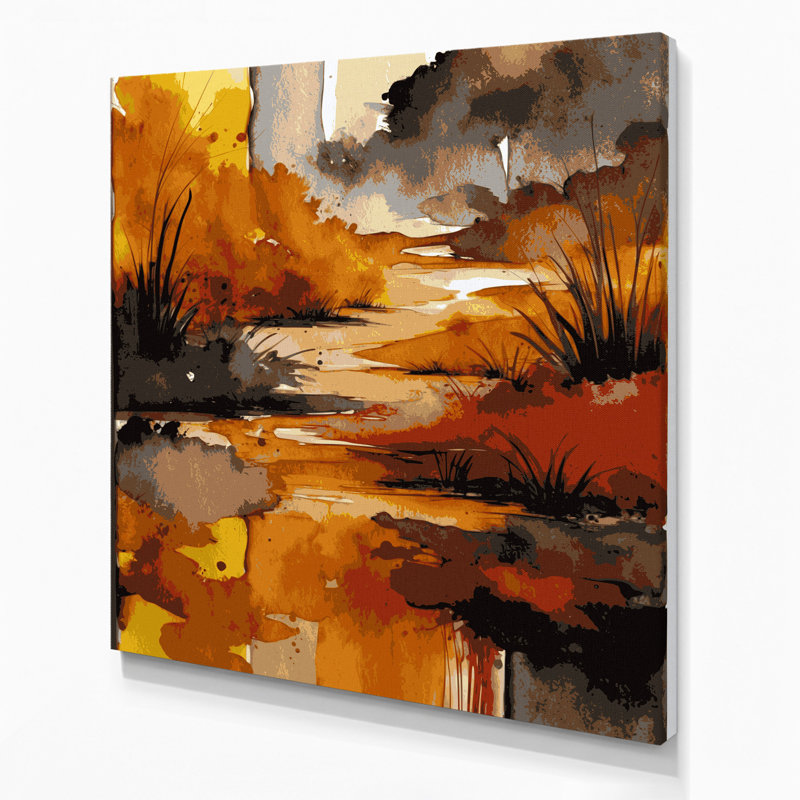 Aquarelle, paysage 30, art mural sur toile brune, H 12 po x l 12 po