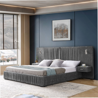 Upholstered Bed Frame, Platform Bed With Headboard And Bedside Table