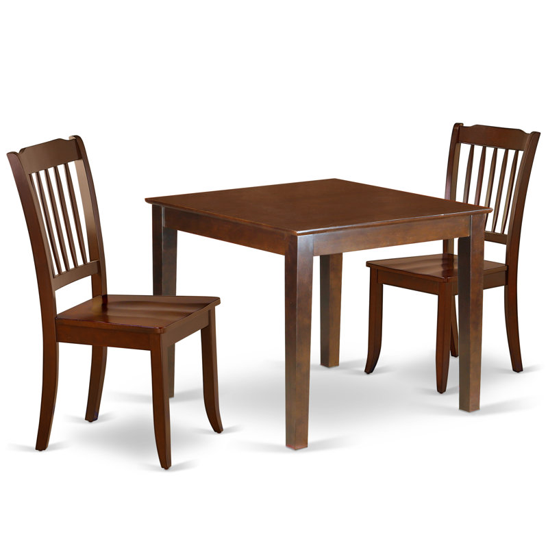Ensemble de coin repas 3 pièces pour petits espaces comprenant une table carrée et 2 chaises de salle à manger, acajou